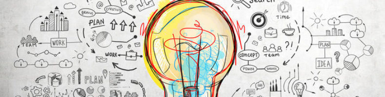 Colorful light bulb and business icons